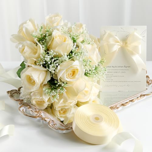Ivory Satin Ribbon, 1 Inch, 50 Yards - color: ivory