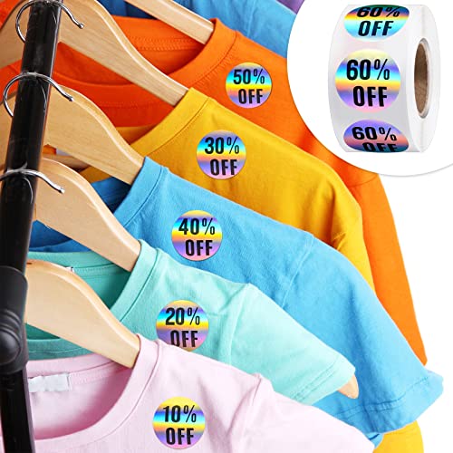 Tenare 6 Rolls/3000 Pcs Percent Off Sticker 10 to 60 Percent, Bright Style - style: Bright Style