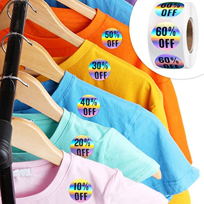 Tenare 6 Rolls/3000 Pcs Percent Off Sticker 10 to 60 Percent, Bright Style - style: Bright Style