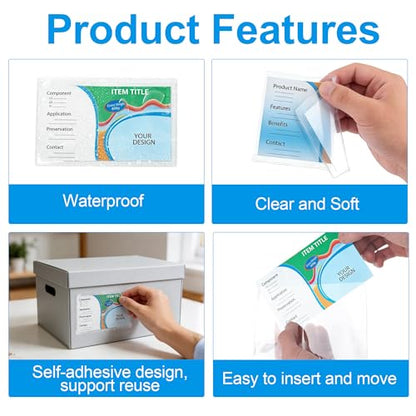 52 Pcs Clear Index Card Holder Self-Adhesive 4"X6" Top Open Label Holder - size: 4*6
