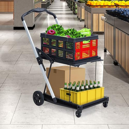 2-Tier Collapsible Aluminum Utility Cart, 198 Lb Capacity, 360° Wheels - color: Red