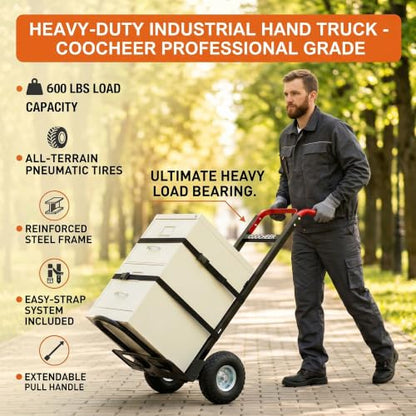 600lb Aluminum Hand Truck Heavy Duty Dolly, 10-Inch Pneumatic Tires,Cart - color: Red-2
