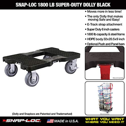 SNAP-LOC 1800 LB Super-Duty Black (USA!) with Steel Frame, 6 inch Casters and Optional E-Strap Attachment - style: Super Duty Dolly, Black