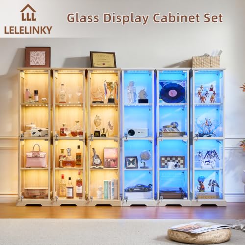 LELELINKY Farmhouse Narrow Glass Display Cabinet with Doors & Lock, White - color: White, size: 1 Pack