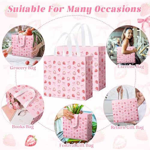 Abbylike 30 Pcs Strawberry Bow Gift Bags Reusable, Large Tote with Handle - style: Strawberry Bow