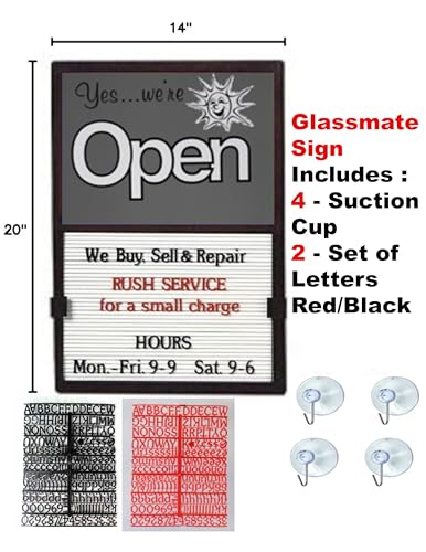 Glassmate Vertical Open/Closed Sun Message Slider Board Sign |14"W x 20"H (Grey w/Sun)