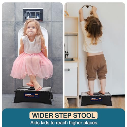 Flottian 5" Folding Step Stool for Adults and Kids 15-Inch Extra Wide Stool Holds Up to 300 lbs,Non-Slip Folding Stools with Handle,Compact Plastic Foldable Step Stool for Bathroom,Kitchen,ect Black - size: 5 Inch