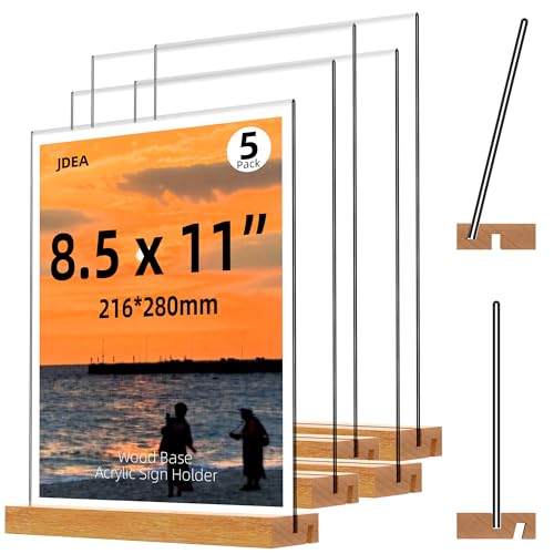 Acrylic Sign Holder with Wood Base 8.5x11 Inch Vertical and Slant Displays (5 Pack 8.5*11") - size: 5 Pack 8.5*11"