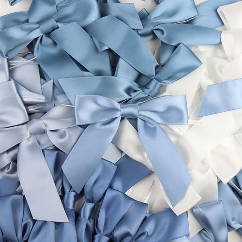 Pre-Tied Dusty Blue Satin Ribbon Bows for Crafts 3.5", 50 Pack - color: Dusty Blue