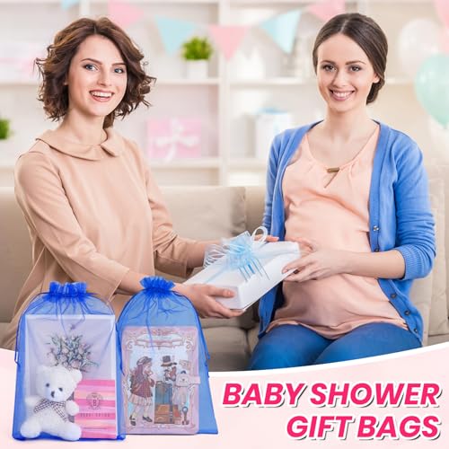 ANZNKU 50 Pcs Large Organza Bags 8x12, Small Mesh Gift Bag Drawstring Bulk - color: Royal Blue