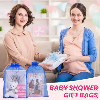 ANZNKU 50 Pcs Large Organza Bags 8x12, Small Mesh Gift Bag Drawstring Bulk - color: Royal Blue