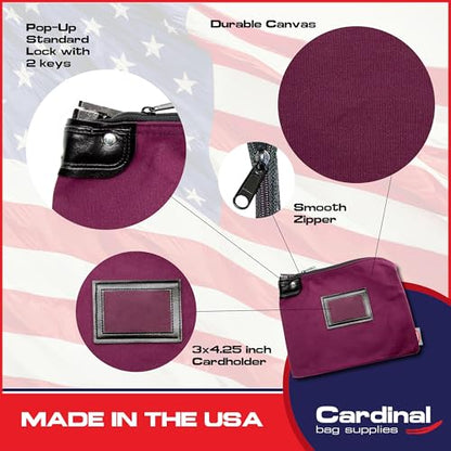 Locking Canvas Cash Bag, Burgundy, 9 x 12 Inch - color: Burgundy