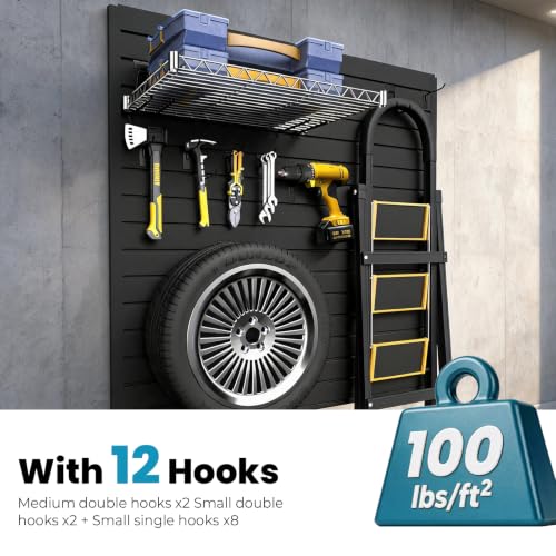 4x4 FT Slat Wall Paneling Wall Storage Systems with 12 Hooks (Black) - color: Black, size: 4x4 FT