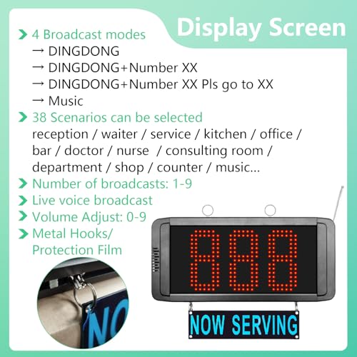 Queue Calling System Wireless 3-Digit Take a Number Machine with Now Serving Display Screen Numeric Keypad Caller and Ticket Dispenser Stand from 000-999 Paper Roll for Restaurant Bank Clinic
