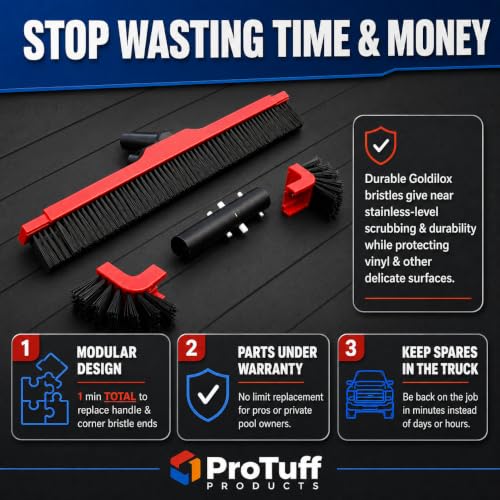 ProTuff 490 Promise 22in Pool Brush, Algae Scrubber for Walls & Steps