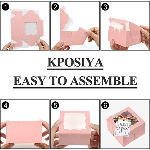 KPOSIYA 60pcs Small Cookie Boxes with Window, 4x4x2.5 Pink Bakery Box - color: Pink, size: 60