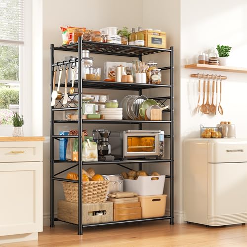 DurayLoly Heavy Duty 5-Tier 1000LBS Metal Shelving with 4 Side Hooks, Black - size: 36" W x 12" D x 72" H (5T)