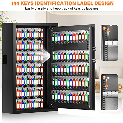 144 Keys Anti-Theft Fireproof Key Cabinet Wall Mount with Combination Lock