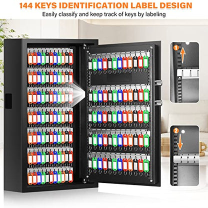 144 Keys Anti-Theft Fireproof Key Cabinet Wall Mount with Combination Lock