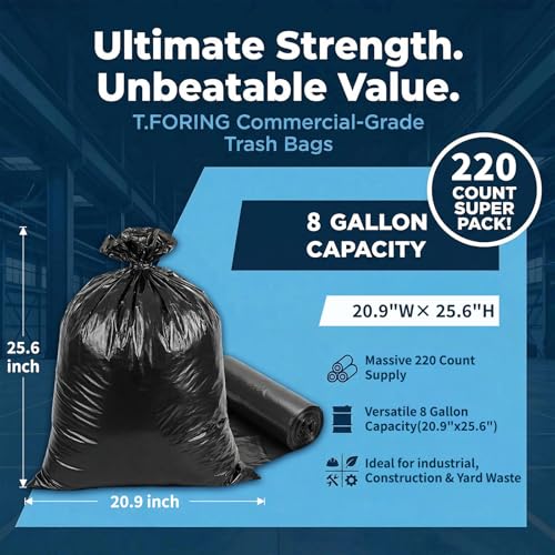 Medium Trash Bags 8 Gallon Heavy Duty, 0.94 Mil, Black, 220 Count - color: 8 Gallon | 220 Count, size: 120 Count(pack of 1)