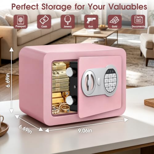 Small Safes for Home Small Safe Box Mini Safe with Coin Slot Personal Safes for Money Cash Documents Kids Safety Box with Digital Keyboard & Sensor Light Caja Fuerte Para Dinero 0.23 Cubic (pink) - color: pink