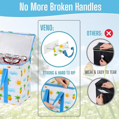 VENO 2 Pack Cooler Bag Insulated Grocery Bags for Food Delivery Heavy Duty - color: Tropical Island, size: 2 Pack