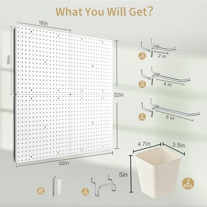 FZK Modular Plastic Peg Board Wall Organizer Kit, 16x16, White - color: 16inch-Pegboard Kit-White