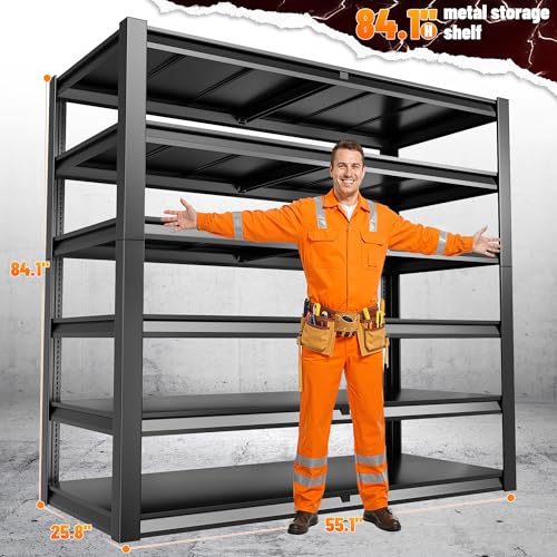 REIBII 84.1" H Garage Shelving, 3500LBS Storage Shelves Heavy Duty, Adjustable 6-Tier Metal Shelving for Commercial, Warehouse, Basement, Garage,Shop, 55.1" W x 25.8" D x 84.1" H - size: 6-Tier, 55.1"W x 25.8"D x 84.1"H