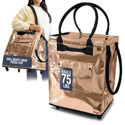 CleverMade Rolling Tote Bag With Wheels, 90L, 75 lb, Rose Gold - color: Rose Gold, size: 90l