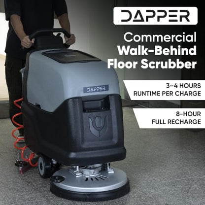 Battery Powered Walk-Behind Floor Scrubber Polisher Machine, 20" Cleaning Path, 14.5/17 Gal Tanks, Brush Speed 200RPM, 4Hr Runtime, Includes 2 Brushes & 3 Scouring Pads – 2-Year Warranty - size: 20" Manual