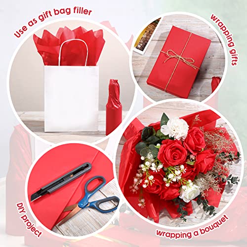 Fuutreo 300 Sheet Kraft Tissue Paper Bulk 14x20'' Wrapping, Red - color: Red