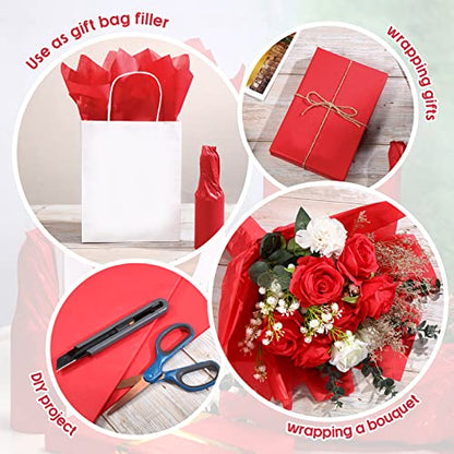 Fuutreo 300 Sheet Kraft Tissue Paper Bulk 14x20'' Wrapping, Red - color: Red