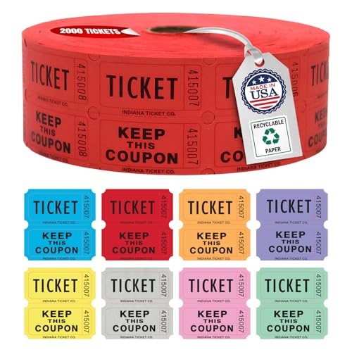 Raffle Tickets Roll, 50/50, Red, 2000 Tickets per Roll Made in USA - color: A - Red, size: 2,000