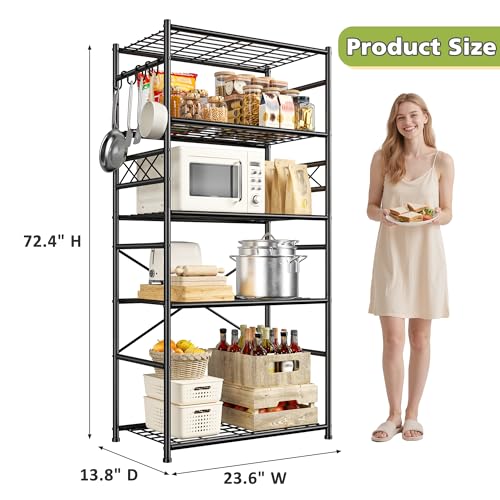 DurayLoly Heavy Duty 5-Tier 500LBS Garage Shelving Unit with Hooks, Black - size: 23.6" W x 13.8" D x 72.4" H (5T)