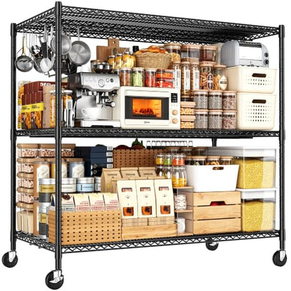 REIBII 3-Tier Heavy Duty Metal Shelving Unit，Garage Shelving with Wheels - size: 59''W X 24'' D X 58'' H