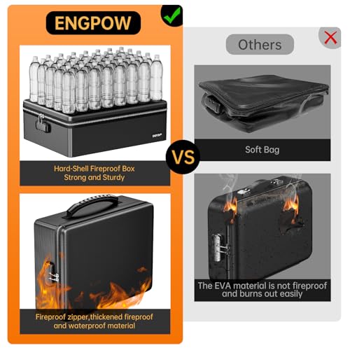 ENGPOW Fireproof Document Box with Lock & Heat-Resistant Fireproof Zipper - color: Black, size: 15.4 x 11.8 x 5.5 inches