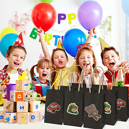 Poever Small Kraft Paper Bags 25 Pack Mini Black Paper Bags 3.5x2.4x6.7 Small Gift Bags with Handles Bulk for Party Favor Business - color: Black