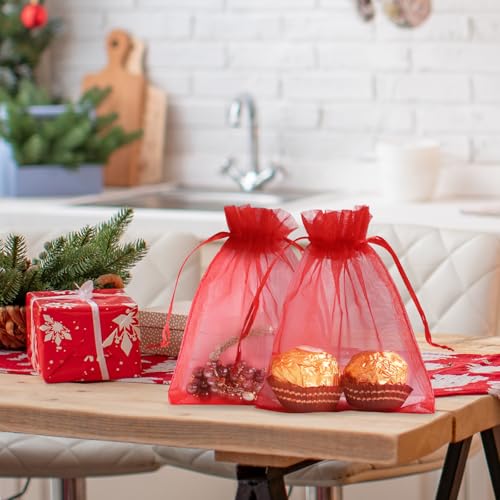 Wudygirl 100 PCS Organza Bags 3.9"x4.7" Gift Bags with Drawstring Red - color: Red, size: 3.9x4.7 IN
