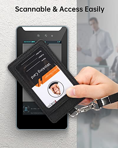 Teskyer Leather ID Badge Holder with Lanyard, Vertical Starry Black - color: Starry Black, size: Vertical