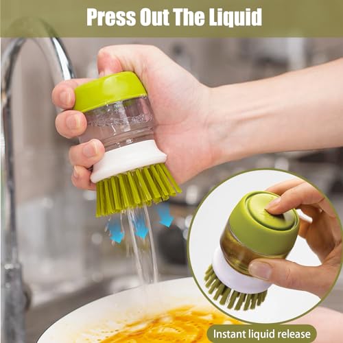 Soap Dispenser Dish Brush Palm Brush Scrub Brush Equipped with Storage Bracket and Drainage Base,Easy to Clean Kitchen Utensils and Sink, Includes a Replaceable Brush（Green） - color: Green