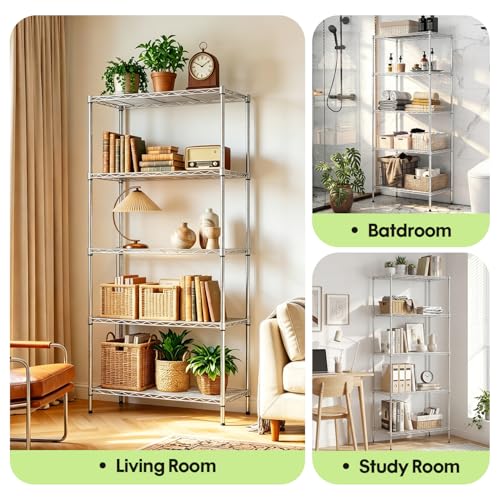 BestOffice | 5-Tier Wire Shelf | 14" x 24" x 60" | Chrome - color: Chrome, size: 14"D x 24"W x 60"H（Adjustable）