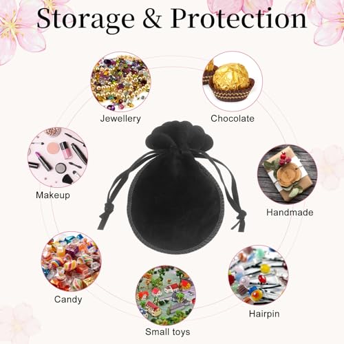 uxcell 20pcs Small Velvet Drawstring Pouches, 3.5"x4.7" Jewelry Bags, Black - color: Black, size: 3.5" x 4.7"