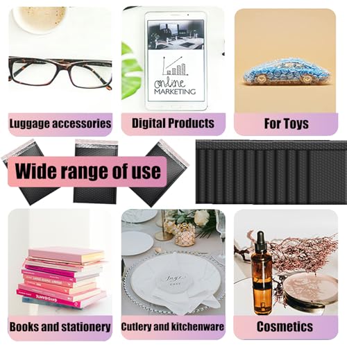 50 PCS Bubble Mailers, Black Poly Padded Envelopes,3 Sizes