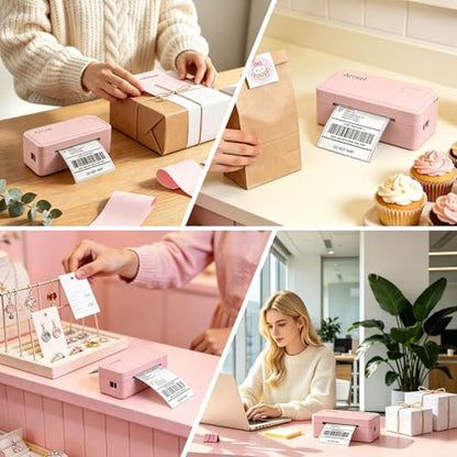Bluetooth Thermal Label Printer w/ Stand, 4x6 Shipping Label Printer - color: Pink
