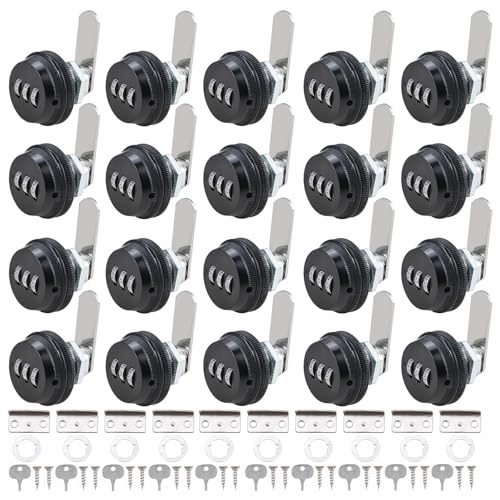 RealPlus Combination Cam Locks 3/4" Cylinder Cabinet Lock Security Combi-Cam Password Coded Lock Secure Files Drawers RV Storage (20 Pack, Black) - color: Black, size: 20pcs 3/4"
