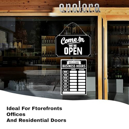 Business Hours Sign with Open Closed Sign for Business Store Hours Sign for Glass Door Window with Vinyl Stickers for Office Restaurant Retail Store Salon Gymnastics Studio 12 x 8 in