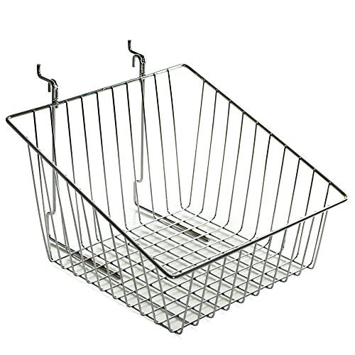 Azar Displays 300623-2pack Sloped Wire Basket, Chrome (Pack of 2) - size: 9.75" W X 8"H