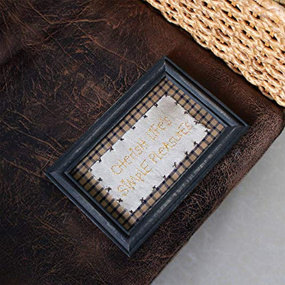 CVHOMEDECO. Primitives Antique Cherish Life's Simple Pleasures Stitchery Frame Wall Mounted Hanging Decor Art, 9 x 6 Inch - color: Cherish Life's Simple Pleasures