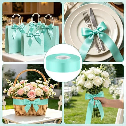 1In 30Yards Mint Blue Satin Ribbon for Gift Wrapping Easter Baby Shower - color: Mint Blue, size: 1 inch