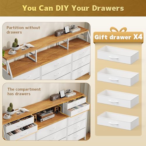Homkdom White Dresser for Bedroom with 9 Fabric Drawers & Display Top Shelf - color: White